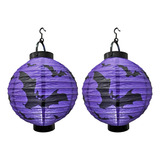 2 Balão Lanterna De Led Decoração Halloween Dia Das Bruxas Cor Roxo Morcego