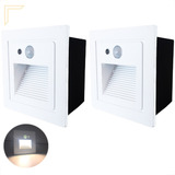 2 Balizador Led Embutir Sensor Presença Parede Escada