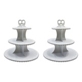 2 Bandejas Porta Doce Boleira 3 Andares Festa Decoração 30cm Cor Branco