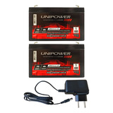 2 Bateria Unipower 6v 7 2a Carregador 6v 800mah Plug Pino P4