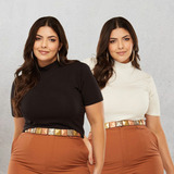 2 blusa Camiseta Cacharrel Feminina Plus Size 3 4 Gola Alta
