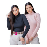 2 Blusas Básica Feminina Lã Trico Tricot Gola Alta