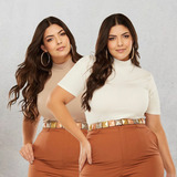 2 Blusas Camiseta Cacharrel Feminina Plus Size 3 4 Gola Alta
