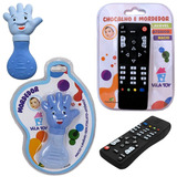 2 Brinquedos Mordedor Chocalho Bebê Controle Remoto Maozinha