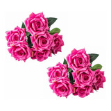 2 Buquê Rosa Flor Artificial C folhagem Decoração Casamento