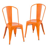2 Cadeiras Iron Tolix Aço Metal Industrial Vintage Cores Cor Da Estrutura Da Cadeira Laranja