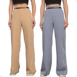 2 Calça Alfaiataria Pantalona Com Cinto Feminina Cintura Alt