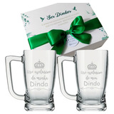 2 Caneca De Vidro Personalizada Para Dindo E Dinda Jateada
