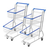 2 Carrinho Compras Duplo Cesto 75 Litros Supermercado Lojas