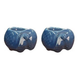 2 Castiçal Azul Elefante Porcelana Porta Velas A7cm X L8cm