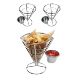 2 Cesto Cone P Servir Batata Frita Petisqueira Suporte Inox