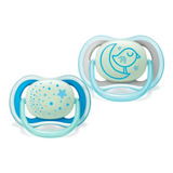 2 Chupeta Philips Avent Brilha No Escuro 6 18m Azul Original