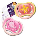 2 Chupetas Avent Ultra Air 6 18 Meses Menina Rosa Star Dupla