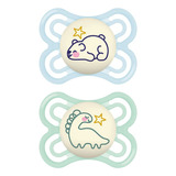 2 Chupetas Perfect Night Azul Menino Mam 0 6meses Caixinha
