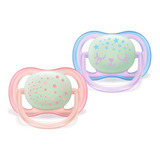 2 Chupetas Ultra Air Brilha No Escuro Avent 0 6 M Rosa