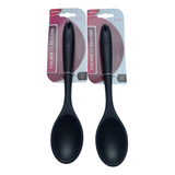 2 Colheres De Arroz Silicone Maciço Não Riscam Cor Preto