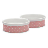 2 Comedouro Caes E Gato Rosa 610ml Porcelana Porta Ração Pet