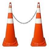 2 Cones Sinalização Laranja E Branco P-Estacionamento 75cm - 2 Mts De Corrente De 5mm