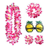 2 Conjunto De Fantasia Colar Havaiano Bandana De Rosa