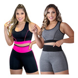 2 Conjunto Fitness Feminino Top E Short De Academia Brinde