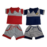 2 Conjuntos Camisa Polo E Short Roupa Bebê Menino 0 5 Meses