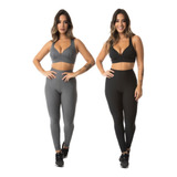 2 Conjuntos Top Nadador Calça Roupa Fitness Feminina