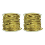 2 Cordão Fio Elástico Fitilho Com Elastano Dourada 50metros Cor Dourado Desenho Do Tecido Liso