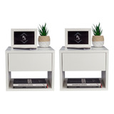 2 Criados Suspenso 30cm Com Gaveta Em Cima o Par Acabamento Fosco Cor Branco