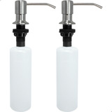 2 Dispenser Dosador Pia Cozinha Dona D cor Inox 304 Escovado 300ml Kit Porta Detergente De Embutir 2un