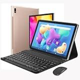 2 Em 1 Tablet Com Case  Teclado E Mouse  10 1 Polegadas Tablet Android 12 Tablet  8GB   256GB  WiFi  Bluetooth  GPS  Suporte De Chamadas Telefônicas 2G 3G 4G  Dourado  Teclado Mouse 