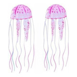 2 Enfeites De Aquário Água Viva Fluorescente Rosa