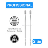 2 Espátula Mista Bastão Palito Cutícula Inox Com Rosca Cutelaria Manicure Pedicure
