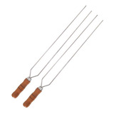 2 Espetos Duplo 70cm De Inox Com Cabo Madeira Churrasco