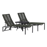 2 Espreguiçadeiras Corda Náutica Mesa Piscina Jardim