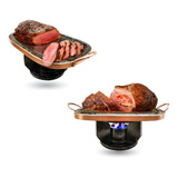 2 Fondue 30 Cm Retangular Com Rechaud E Grelha Pedra Sabão