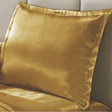 2 Fronhas Cetim De Seda Anti Frizz Com 4 Abas 0 50 X 0 70 Cm Cor Dourado Liso