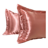 2 Fronhas Cetim De Seda Antifrizz C 4 Abas 50x70 Cor Rosa Blush