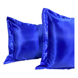 2 Fronhas Cetim De Seda Antifrizz C 4 Abas 50x70 Imbatível Cor Azul marinho
