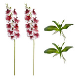 2 Haste Flor Artificial Orquídea Toque Real Com Folhas 90cm