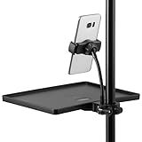 2 In 1 Microphone Stand Tray With Phone Holder Clamp On Mic Rack Tray Height Adjustable With Firm O Ring Clamp Mic Sound Card Holder For Recording Live Streaming Stage Performance