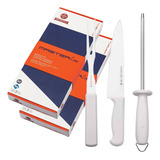 2 Kit Churrasco 3 Peças Faca Chaira E Garfo Em Aço Inox