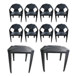 2 Kit De Mesa Monobloco Preta Com Cadeiras Poltrona Diamante