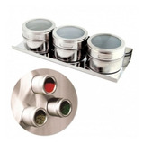 2 Kit Porta Tempero Condimento Magnético Inox 3 Pçs 6pçs 