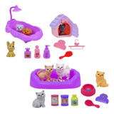 2 Kits Brinquedo Miniatura Cachorro Gato Banheira Cama Top