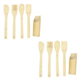 2 Kits Garfo Colher Espátula De Pau Madeira Bambu Anti Risco