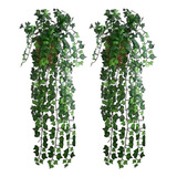 2 Kits Planta Artificial 3 Pendente Com Vaso Trançado Marrom