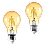2 Lâmpada Led Bulbo A60 Retrô Ambar Vintage Filamento Bivolt