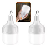 2 Lâmpadas Led Bulbo Emergência Usb Recarregavel Branco 5v
