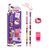 2 Lápis De Escrever Apontador Borracha Hello Kitty Cor Da Marcação Preto