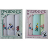 2 Lenços Presidente 30cm X 30cm C Bordado 100 Algodão